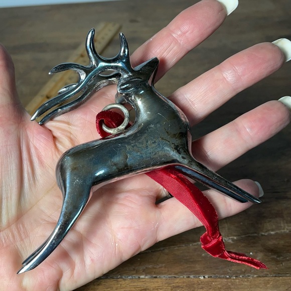 Pottery Barn Reindeer vintage Christmas tree ornament silver plated - Picture 8 of 10